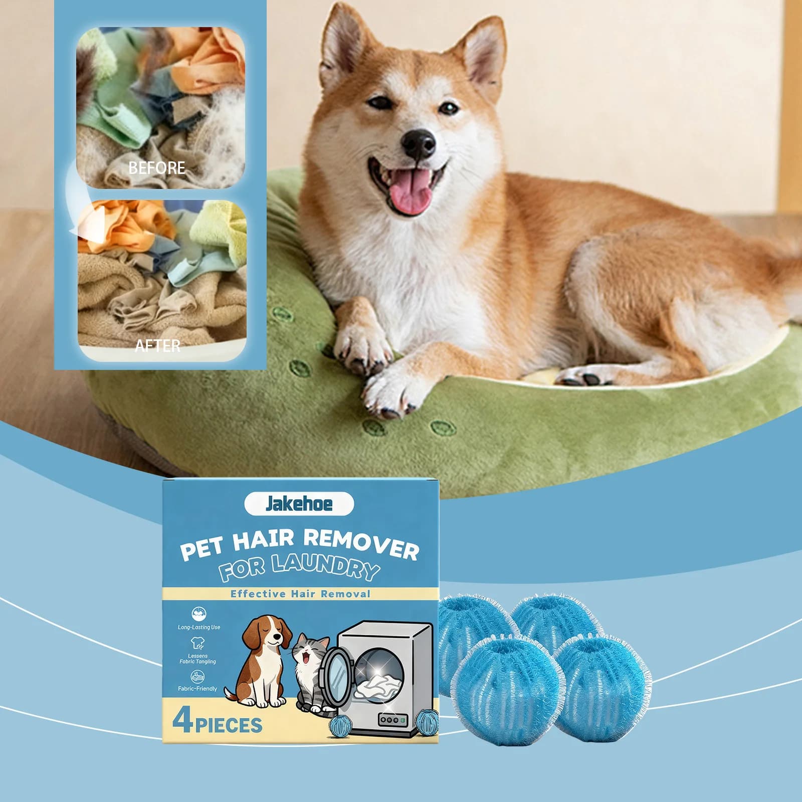 Pet hair removal washing machine and dryer Set of reusable fur cleaners for washing machine and drying machine Dog cat hair removal tool