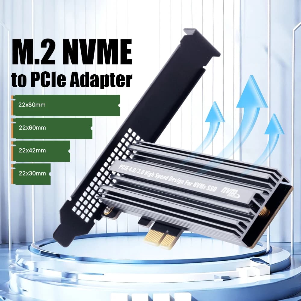 Adattatore M.2 NVMe SSD a PCIe 4.0 x1 con dissipatore di calore in alluminio, scheda di espansione ad alta velocità per SSD 2280/2260/2242