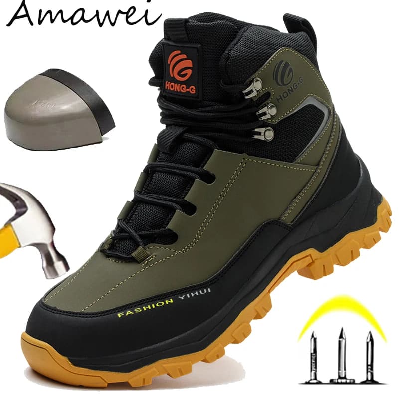 Stivali da lavoro da uomo con fibbia rotante Scarpe antinfortunistiche con punta in acciaio Scarpe indistruttibili Scarpe da lavoro anti-sfondamento a prova di foratura 38-47