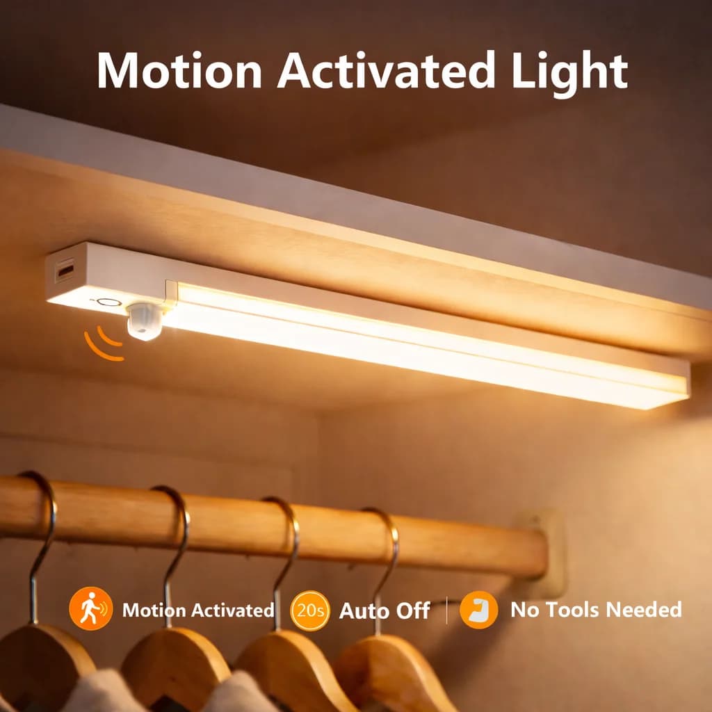 LED Light with Motion Sensor for Wardrobe, 12 Inch, Magnetic, Wall decal, USB Rechargeable, Automatic Switching for Dispense, Corridor, Stairs