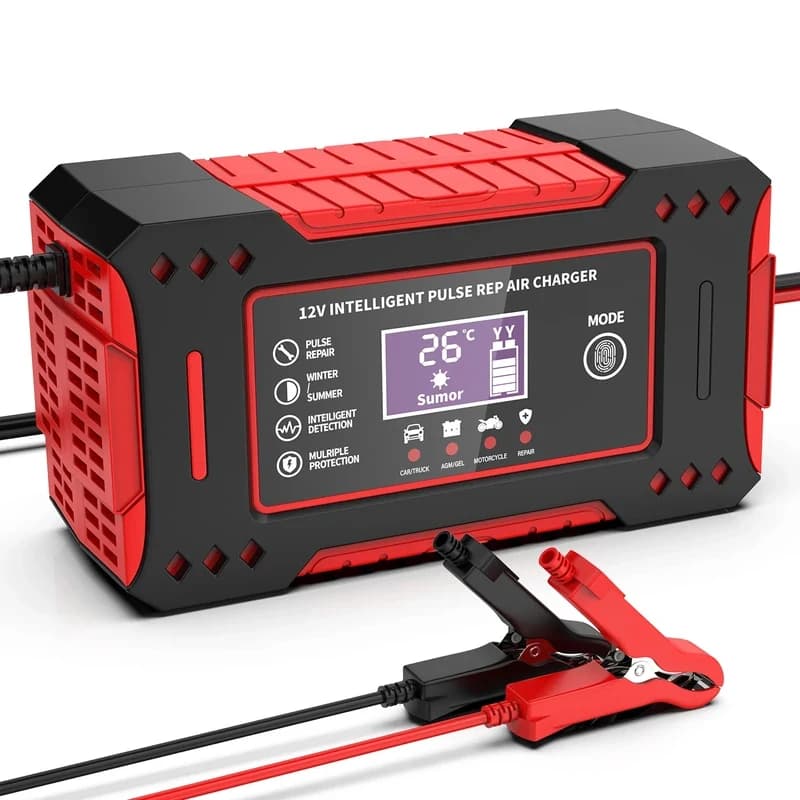 Caricabatterie Intelligente 6A 12V per Auto e Moto, Unità di Ricarica per Batterie al Piombo-Acido con Display LCD