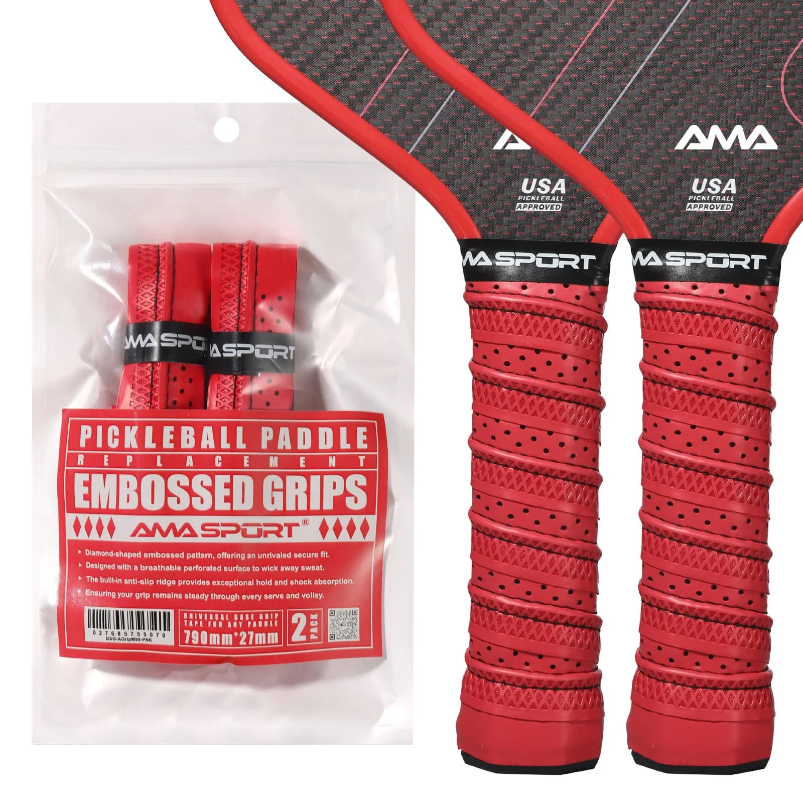 Nastro per Impugnatura Racchetta da Pickleball AMA SPORT, Assorbimento degli Urti, 12 Colori Disponibili, Attrezzatura da Tennis Adatta a Tutte le Racchette da Pickleball/Tennis