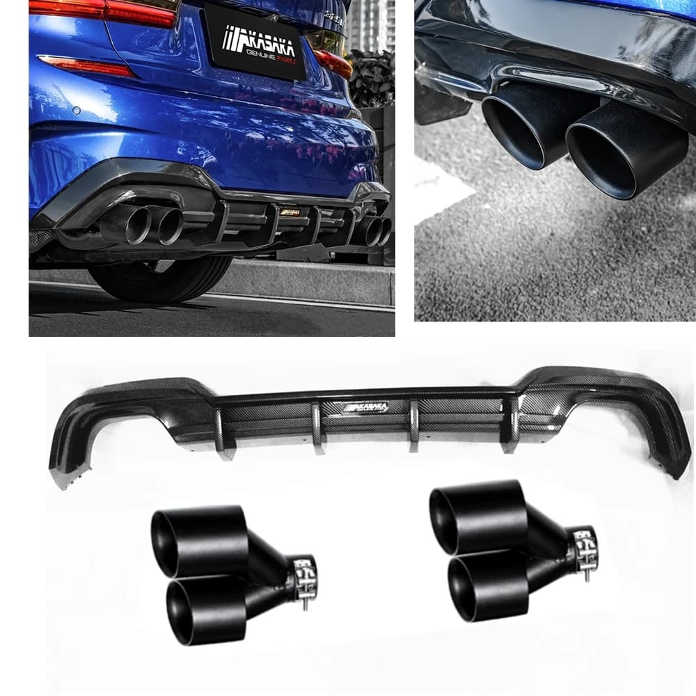 AKASAKA Auto Paraurti Posteriore Diffusore Spoiler Splitter Labbro + Silenziatore Tubo di Scarico Punta Per BMW Nuova Serie 3 G20 330i 330li 2020 M Sport