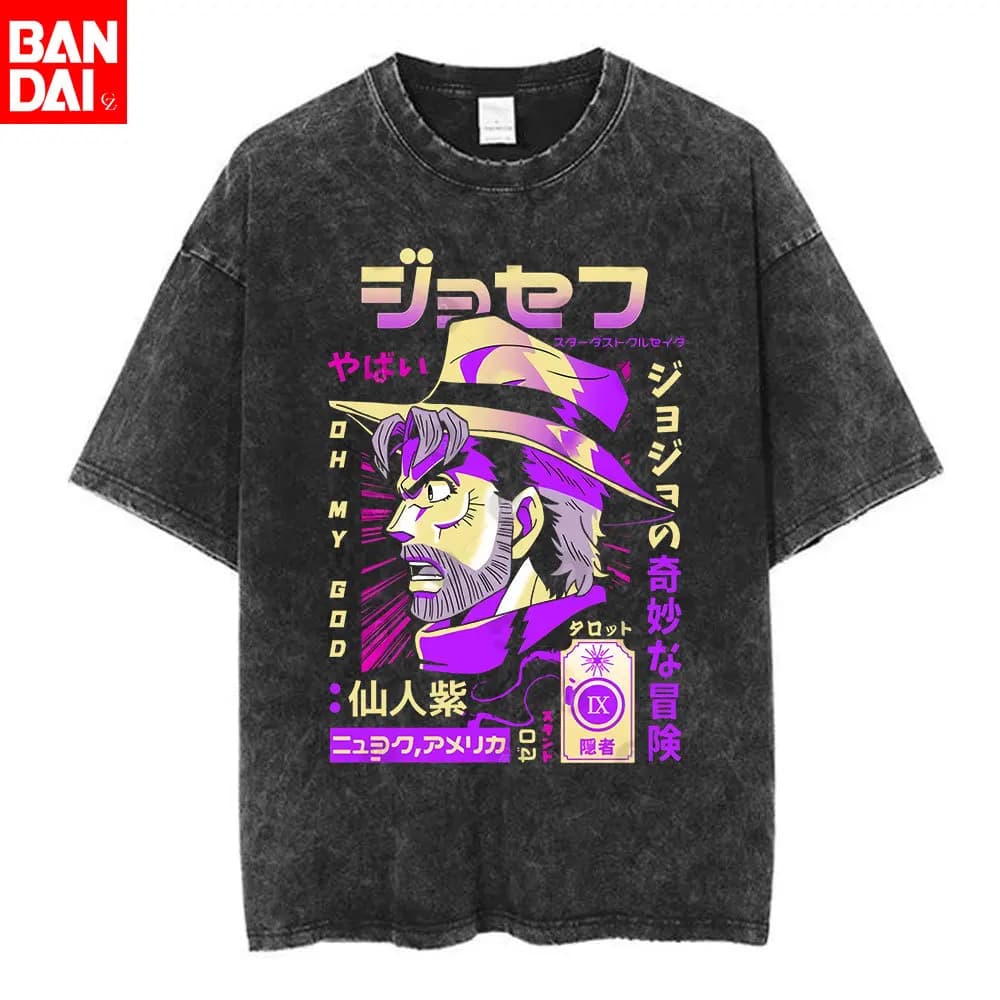 T-shirt Anime JoJo Bizarre Adventure Steel Ball Run, Abbigliamento Unisex in Cotone Oversize, Casual Estivo Retrò Stile Harajuku