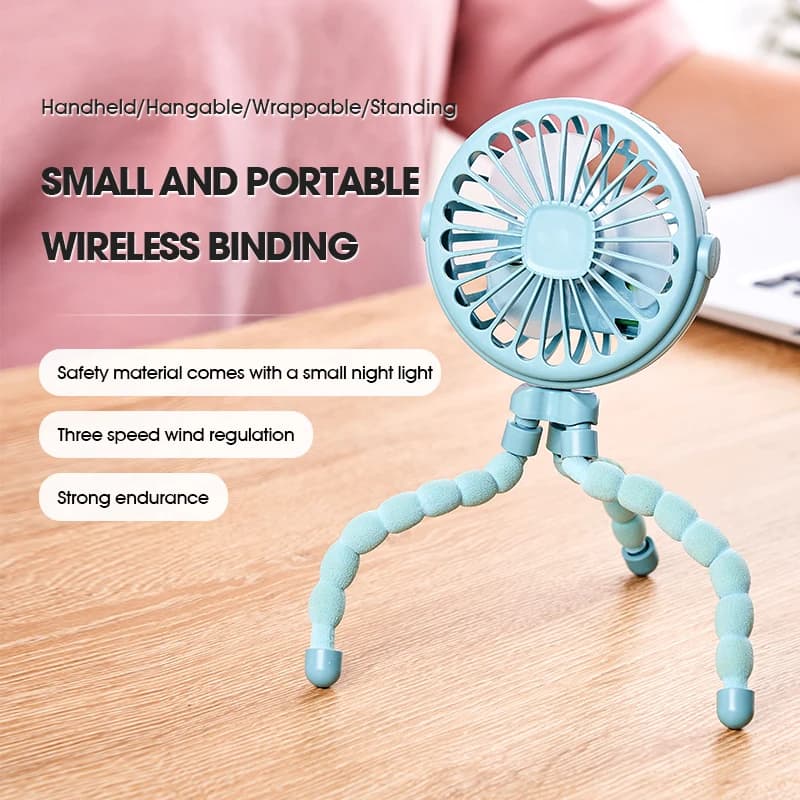 Ventilatore Portatile HOMEFISH per Passeggino, Mini Ventilatore Oscillante con Clip, Alimentato a Batteria USB con Treppiede Flessibile per Passeggino e Seggiolino Auto