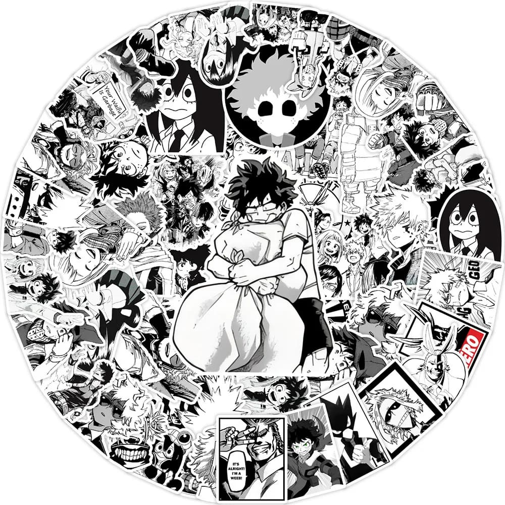 10/30/50pcs Black White Anime My Hero Academia Stickers Japan Manga Decals Waterproof DIY Skateboard Phone Cool Graffiti Sticker