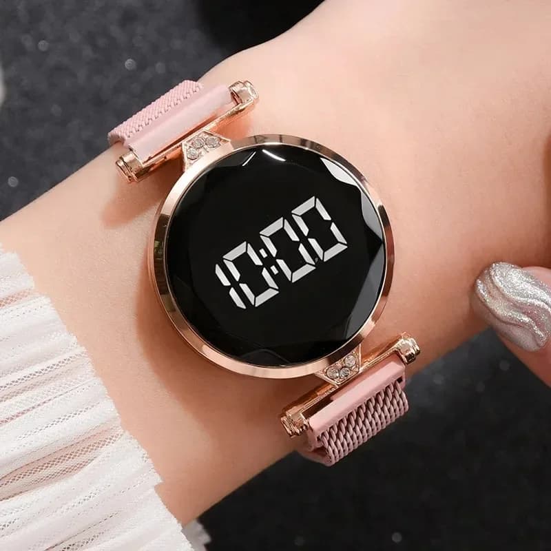 Women's Luxury LED Watch With Magnetic Bracelet Rose Gold Watches With Digital Quartz Dress Women's Watch Relogio Female