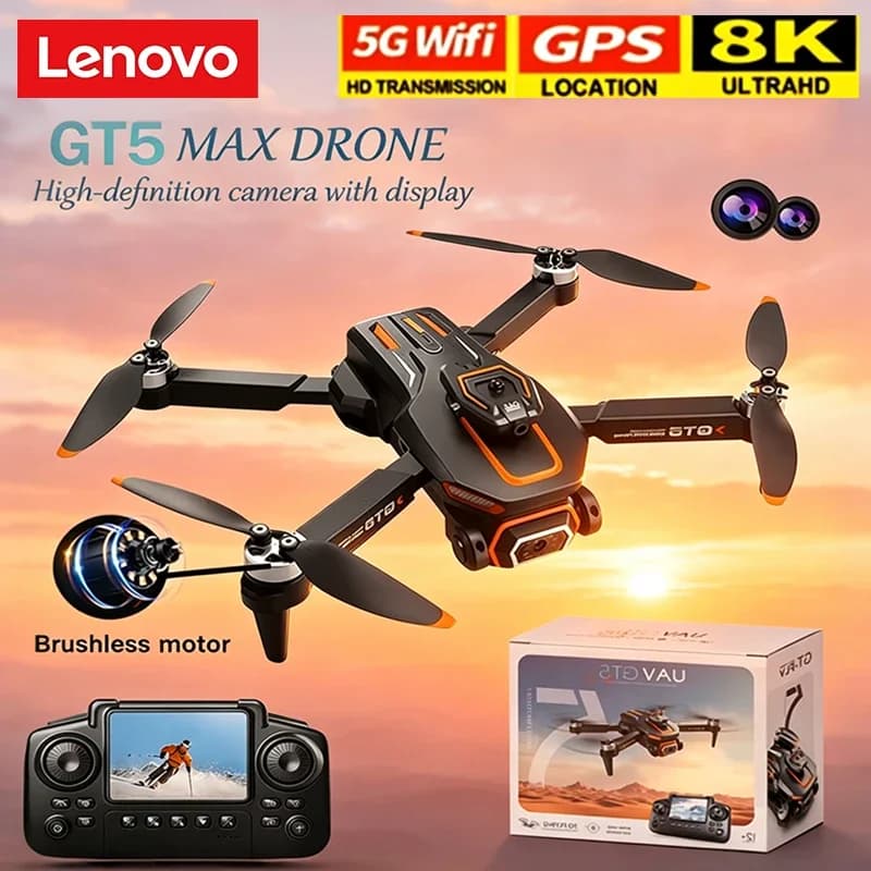 Drone Lenovo GT5 8K HD con Doppia Lente Ottica e Fotocamera Grandangolare, Quadricottero Pieghevole WiFi, Giocattolo Telecomandato per Bambini, Regalo