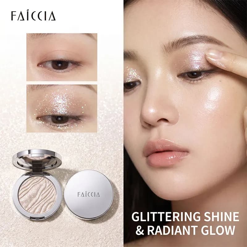 Faiccia Shimmering Fairy Eyeshadow, un tocco che illumina le palpebre e gli angoli interni degli occhi, aggiunge effetto luminoso ai contorni del viso, è impermeabile e a lunga durata, perfetto per il trucco quotidiano e per servizi fotografici.