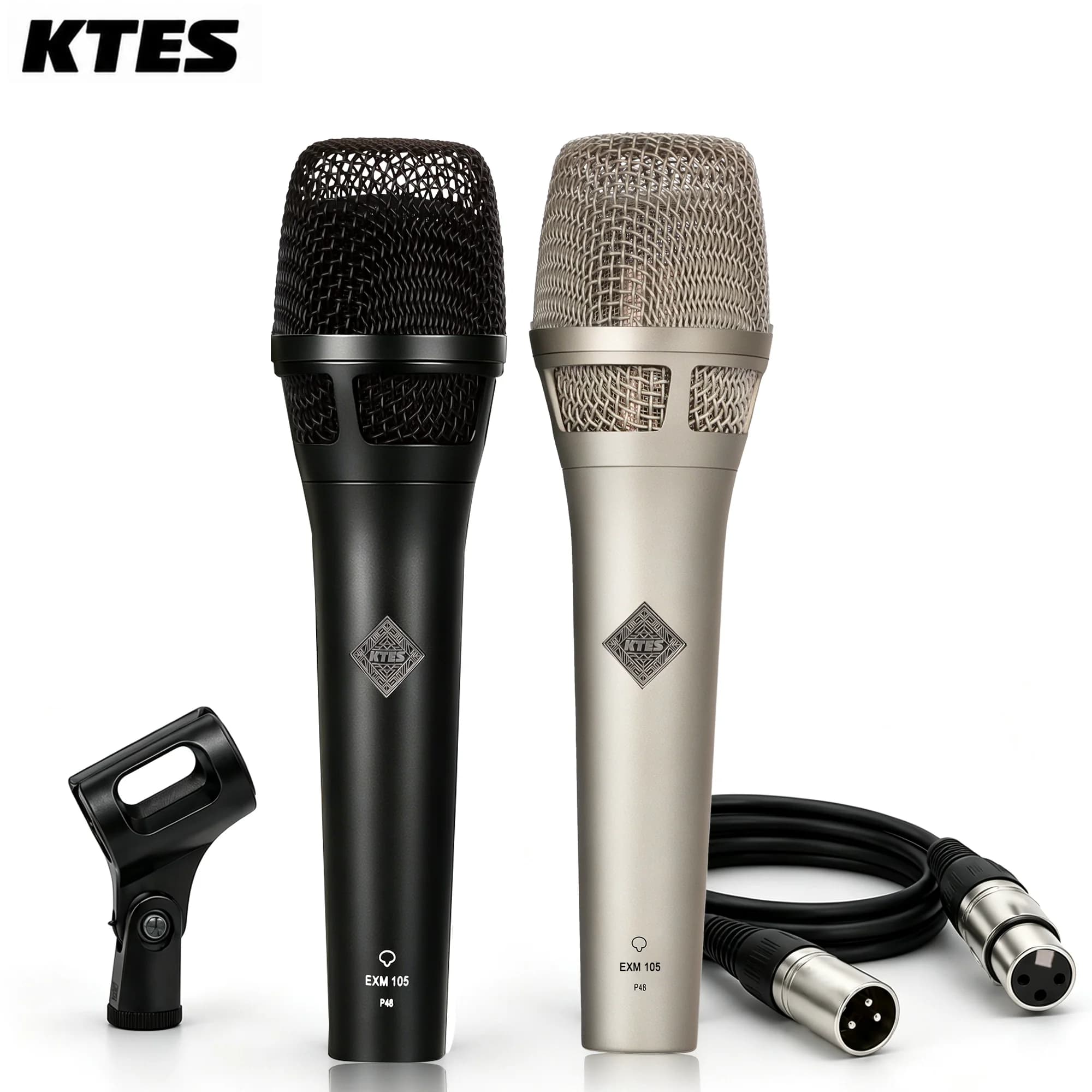 KTES EXM 105 48V XLR Handheld Condenser Microphone Cardioid Vocal Mic for Mixer Karaoke Live Singing Stage Recording