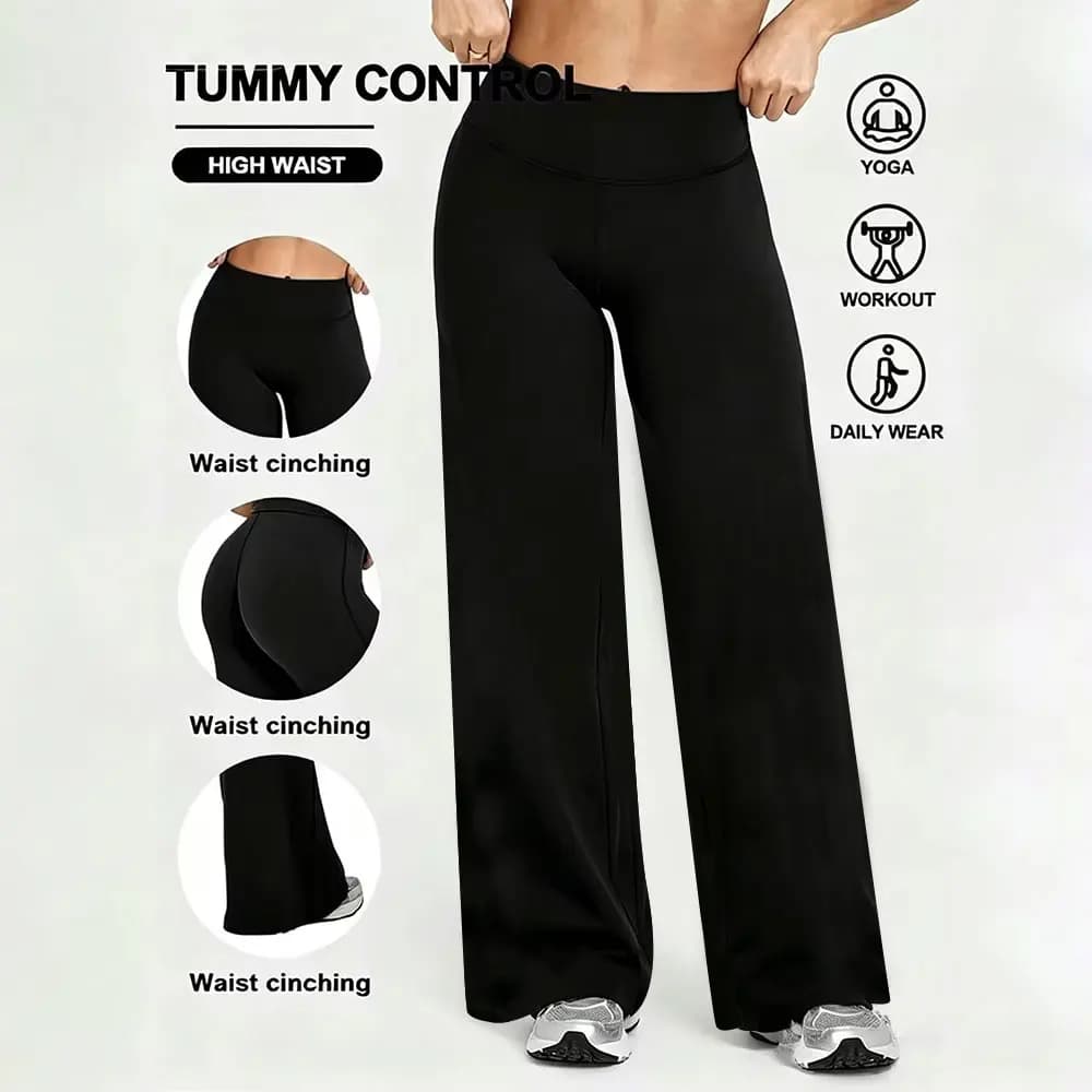 Pantaloni da donna a gamba dritta effetto seconda pelle, morbidi, vestibilità slim, a gamba larga, per yoga, corsa, palestra, attività fisica, lunghi, taglie forti