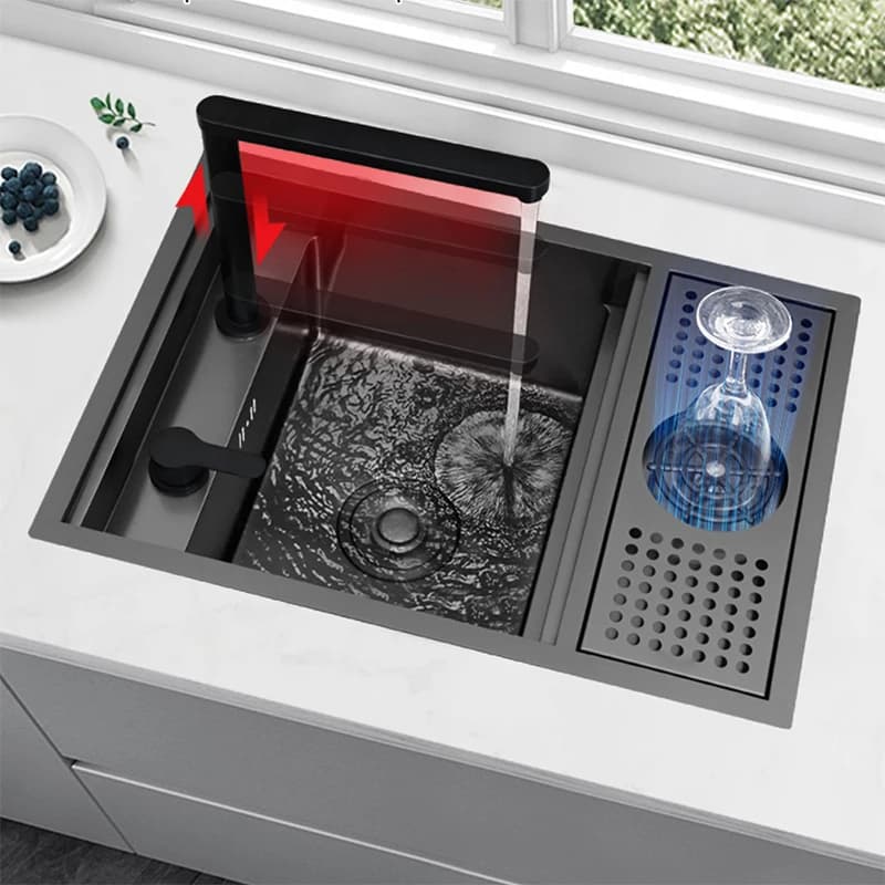 Nano Bar nascosto lavello da cucina rubinetto pieghevole nero rondella per tazze mini lavabo a vasca singola accessori per dispenser di sapone in acciaio inossidabile