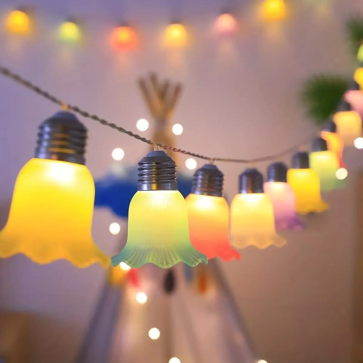 1PC 20 /10 Led Morning Glory Fairy String Lights Battery Powered Flower Lamps For Wedding Holiday Birthday Party Decorations