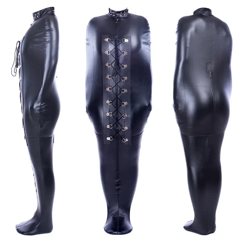 Contention Games Costume Total Body, Siren's Peel Bag for Bondage BDSM with Elastic Leather Jacket and Collant