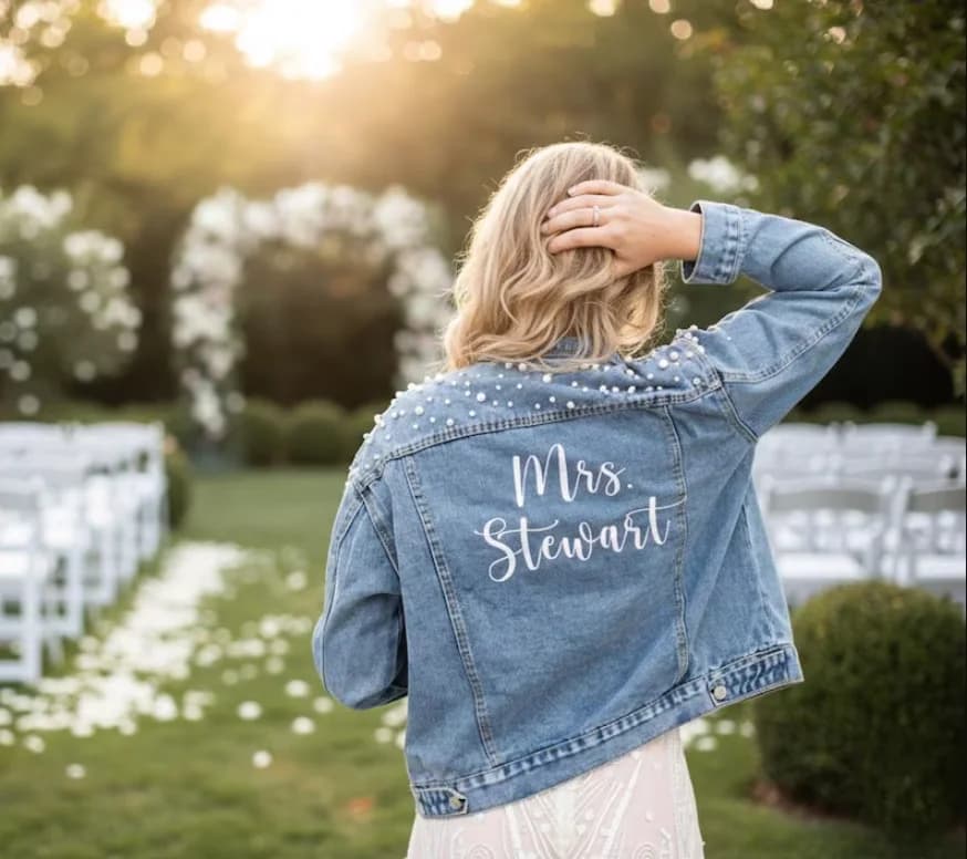 Personalized Denim Jacket with Embroidery for the Bride, Jeans Jacket for the Future Bride, Personalized Jacket for Wedding, Jeans Jacket for Weddings