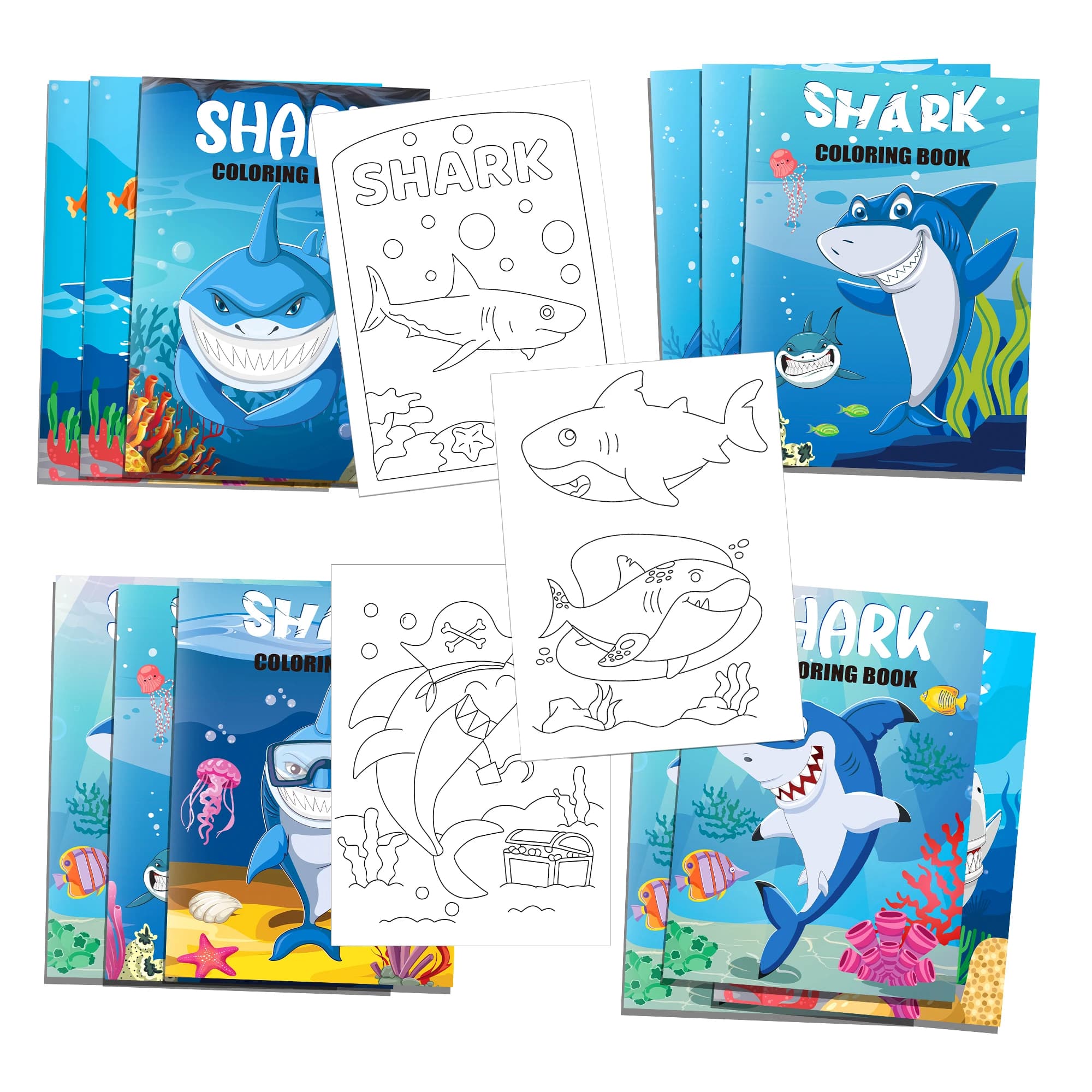 12pcs Cartoon Sea Animal Shark Fish Theme Graffiti Drawing Painting Books DIY Coloring Picture Book Birthday Party Gifts