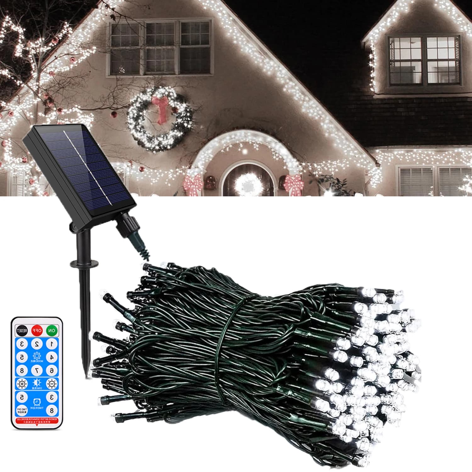 Luci da fata solari a LED per esterni per le vacanze Decorazione da giardino impermeabile Ghirlanda 8 modalità Lampada da prato per il patio stradale Natale