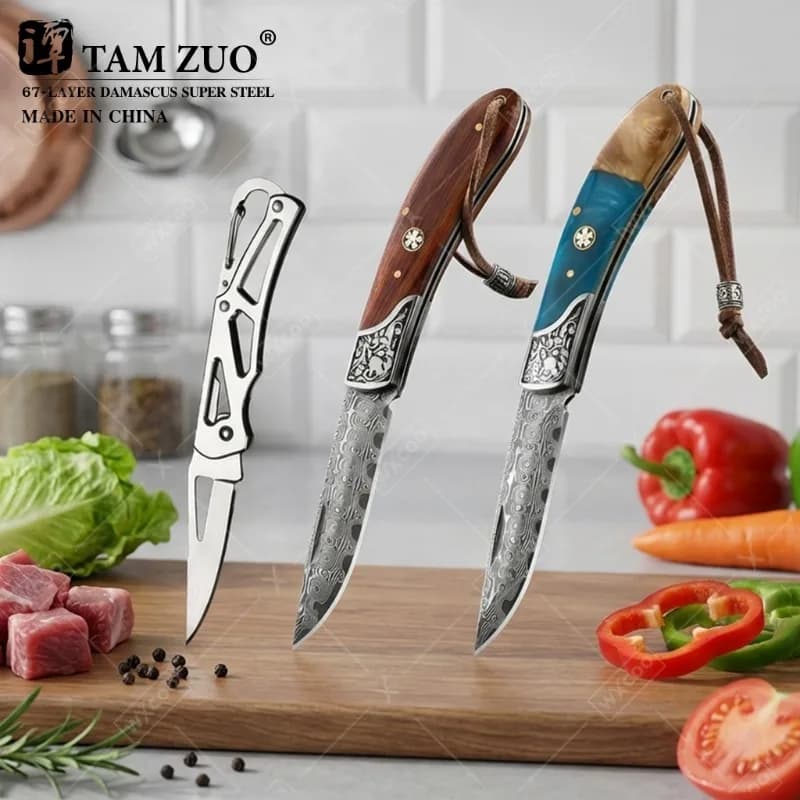WXCOO Foldable bone knife in Damascus steel, fruit knife, chef's knife, butcher's knife, meat and fish slicer knife, home cooking utensils