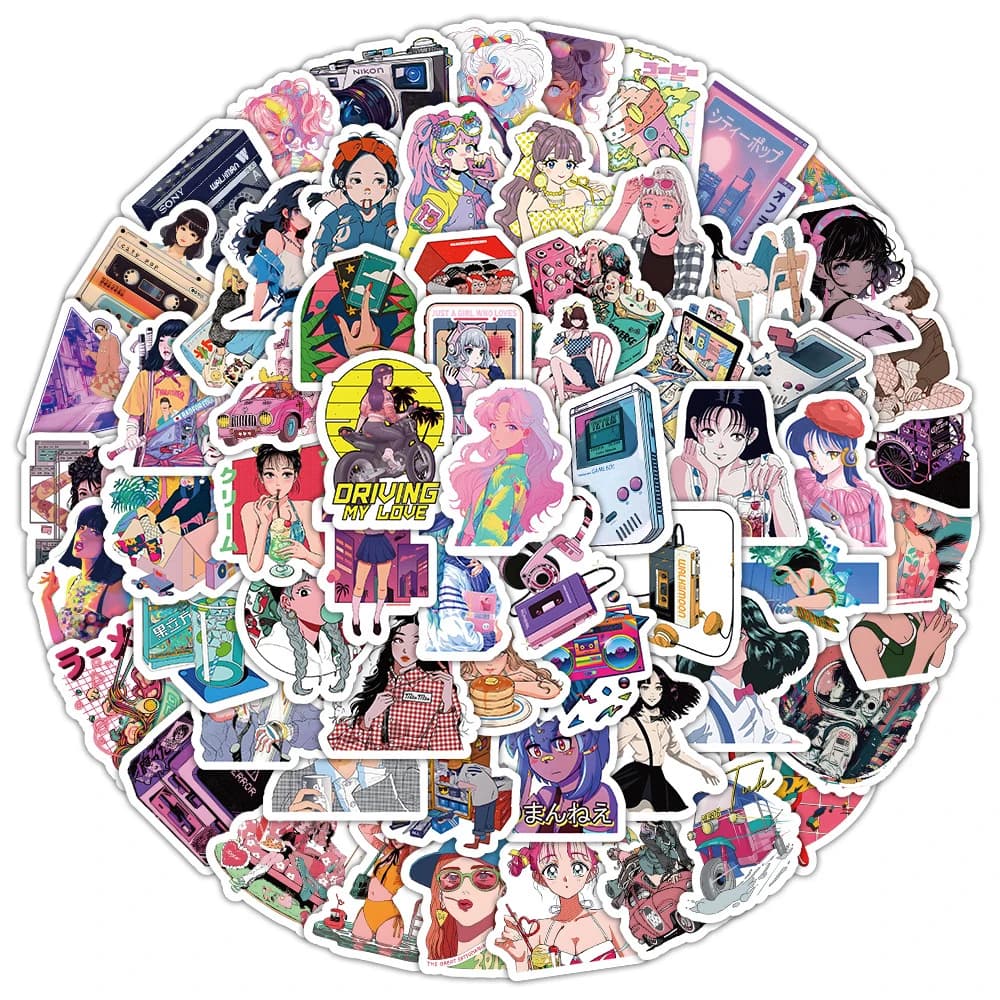 10/30/50/100pcs Cute Anime Style City Pop Girl Stickers Cartoon Graffiti Sticker Decoration Laptop Guitar Phone Cool Decals Pack