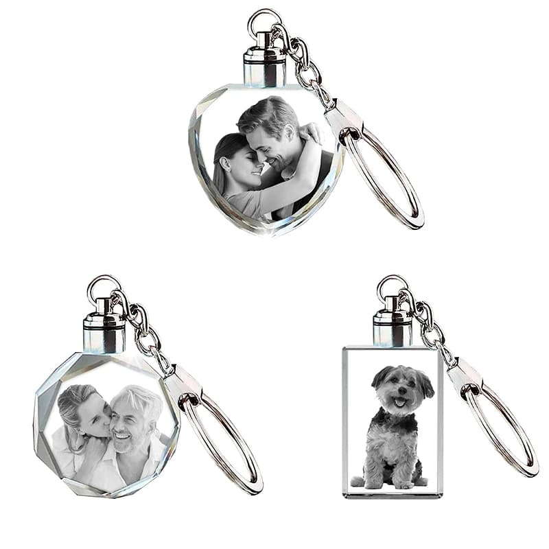 Custom Crystal Photo Keychain 3D Innovation Keychain with Crystal Photo with Custom Laser Engraved Photos Valentine's Day Gifts