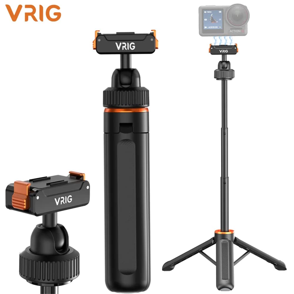 VRIG AC-79 Selfie Stick Tripod Magnetic Mount 360 Degree Aluminum Extendable DJI Action 6 3 4 5 Pro Osmo 360 Nano Vlog Portable