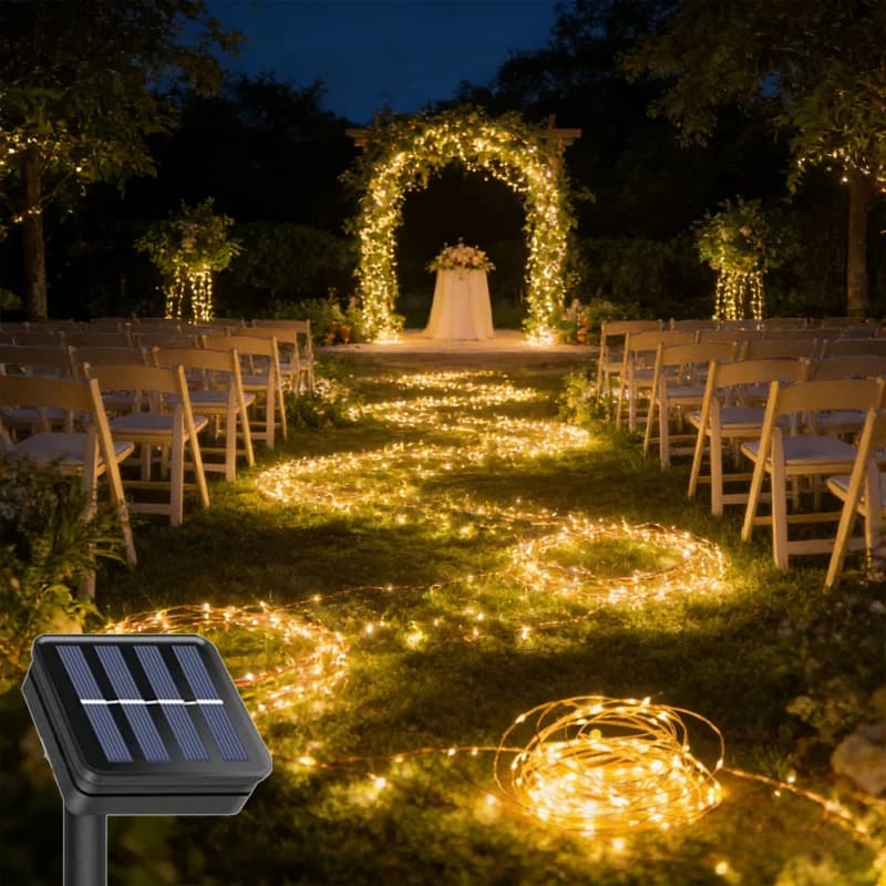Luci a Stringa Solari LED con 8 Modalità, Illuminazione Natalizia per Esterni, Giardino, Patio, Ghirlanda Luminosa per Matrimoni e Natale