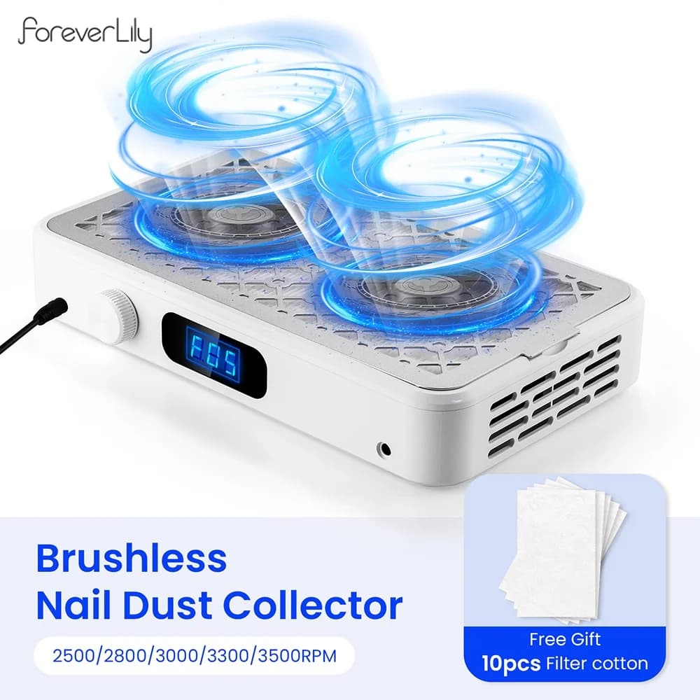 2500/2800/3000/3300/3500 RPM Adjustable Speed Brushless Nail Powder Extractor Powerful Twin Turbo Vacuum Cleaner Nail Polisher