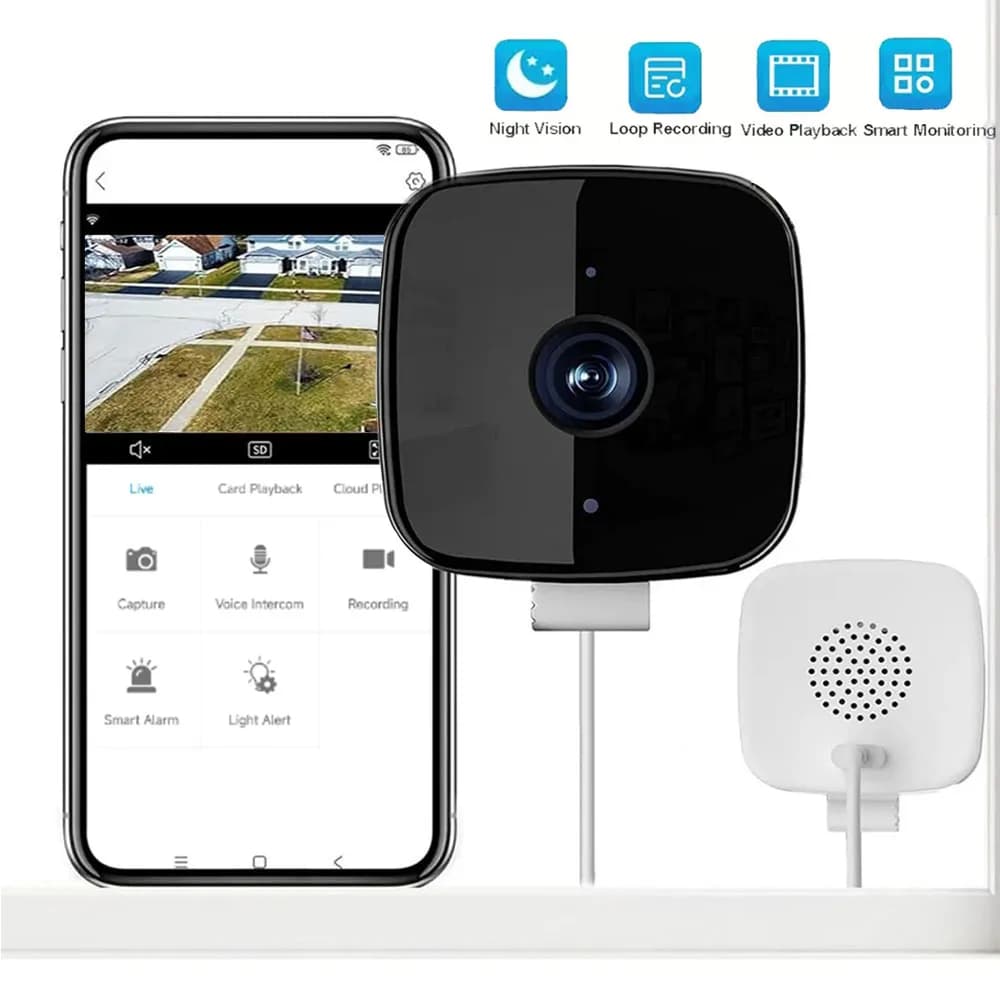 Telecamera per Finestre 1080P, Sostitutiva delle Telecamere Esterne, WiFi 2.4GHz, Visione Notturna a Colori, Audio Bidirezionale Attraverso la Finestra per Sicurezza Domestica