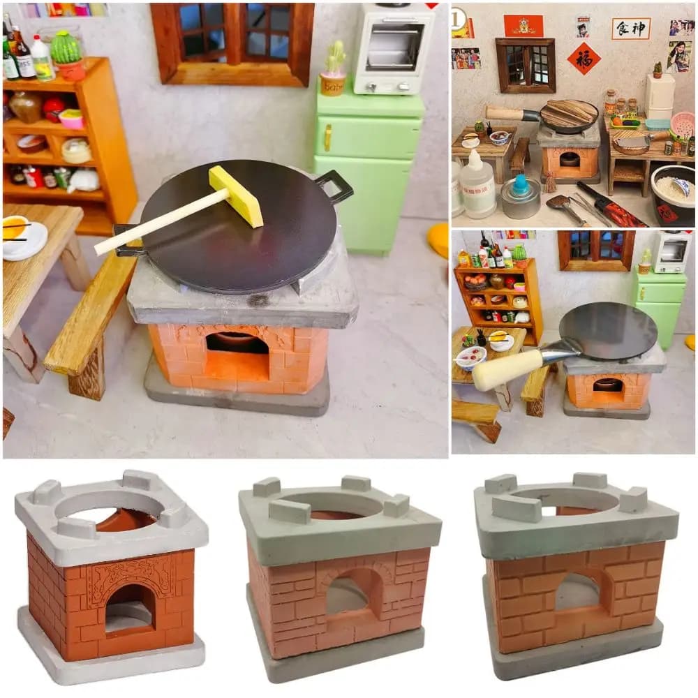 Simulazione completa Mini set da gioco da cucina Piano cottura Accessori decorativi Set di utensili da cucina in legno Maniglia per mobili per la casa Coperchio della padella