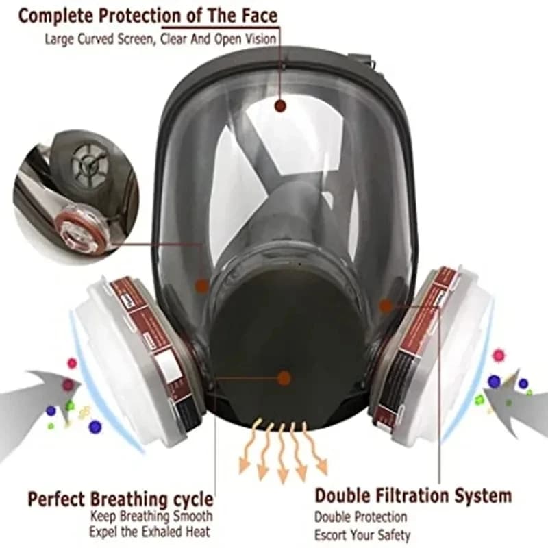 Maschera Antigas a Pieno Facciale di Grandi Dimensioni 6800, Respiratore Riutilizzabile per Verniciatura a Spruzzo, Protezione da Polveri Chimiche e Lavorazione del Legno