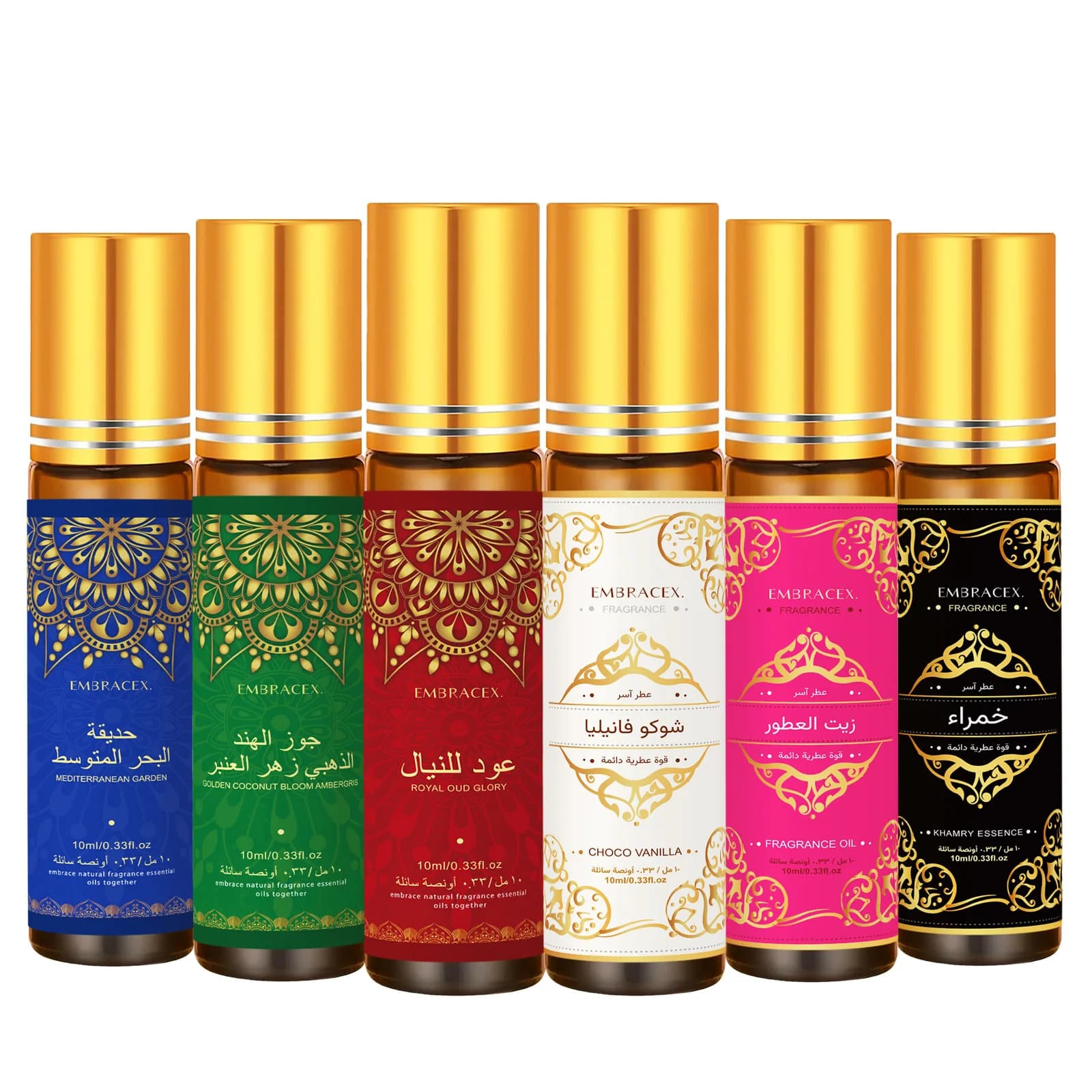 6 oli essenziali in flaconi roll-on da 10 ml, regalo per l'Eid al-Fitr, olio profumato per la cura della pelle, olio per il viso, cura del corpo, umidificatore, sei fragranze a lunga durata