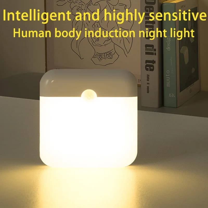 Motion Sensor Led USB TYPE-C Charging Square Lamp for Bedroom Kitchen Ladder Hall Wardrobe Lighting Night Light
