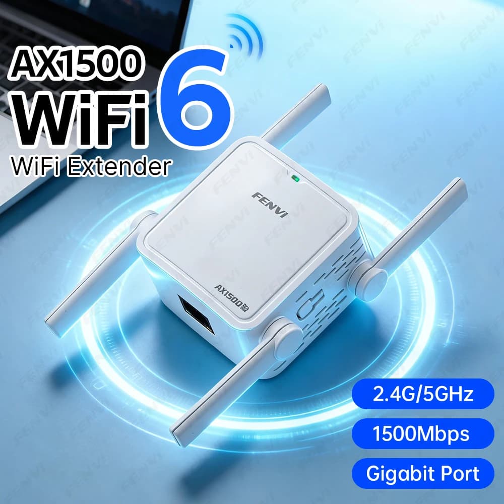 Ripetitore WiFi6 AX1500 5GHz, Amplificatore di Segnale Dual Band 2.4G/5GHz, Estensore di Rete Gigabit a Lungo Raggio, Facile da Configurare
