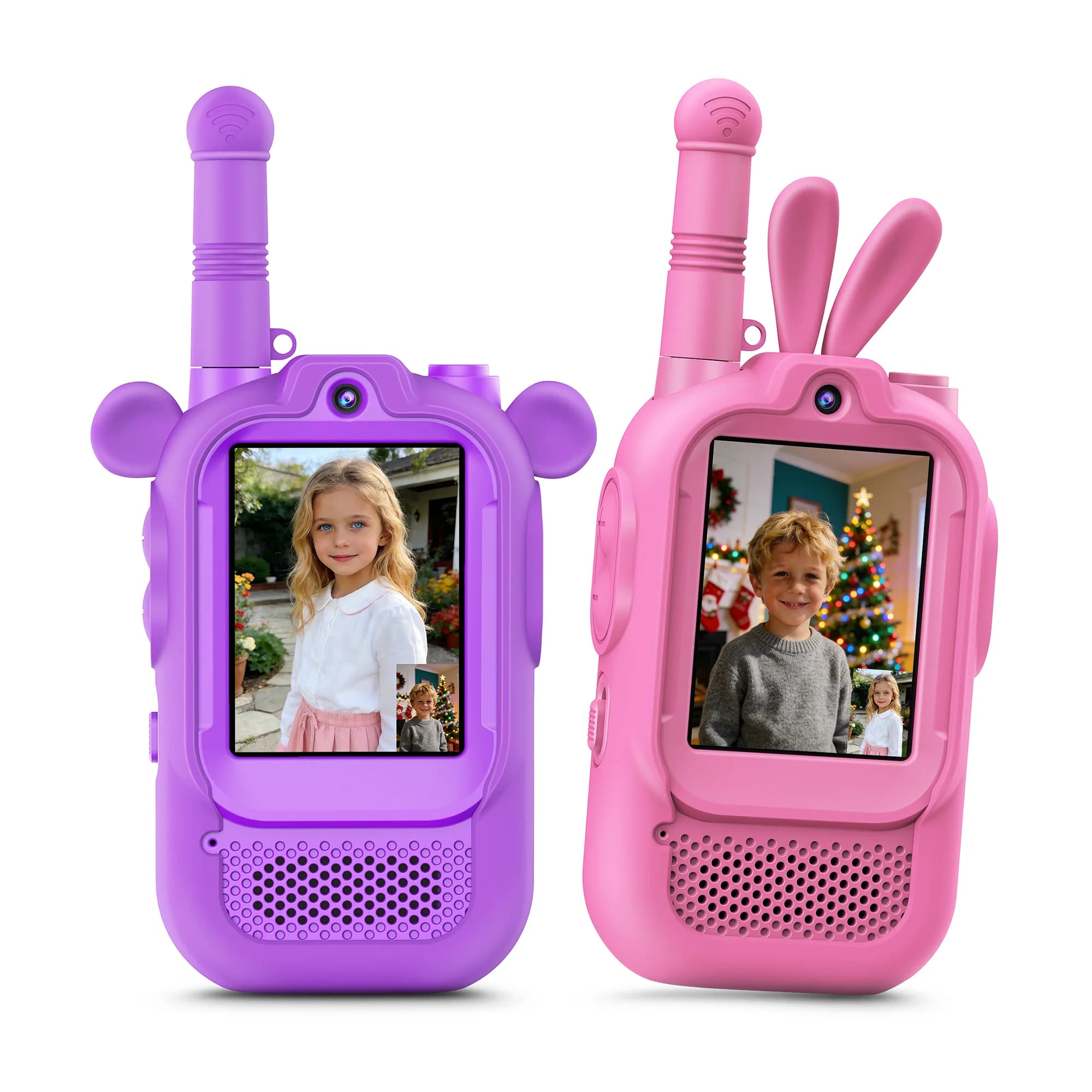 Walkie Talkie Video per Bambini (Confezione da 2) - Giocattolo in Silicone Antiurto per Interni/Esterni, Avventure in Giardino, Regalo per Bambini dai 3 Anni in su
