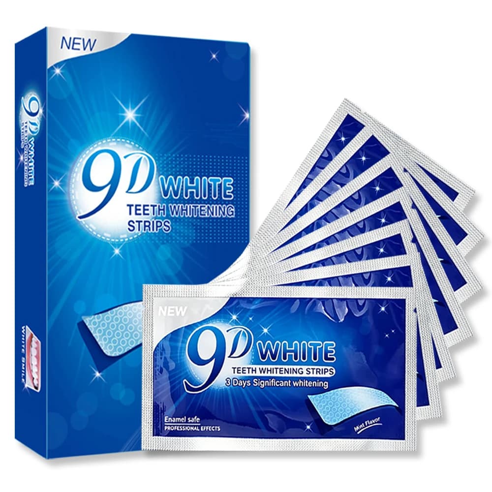 Strisce Sbiancanti 9D per Denti Bianchi, Non Sensibilizzanti, Sbiancamento Rapido, Rimuovono Macchie di Caffè, Tè e Tabacco, Kit Orale Domestico per Denti Gialli Brillanti