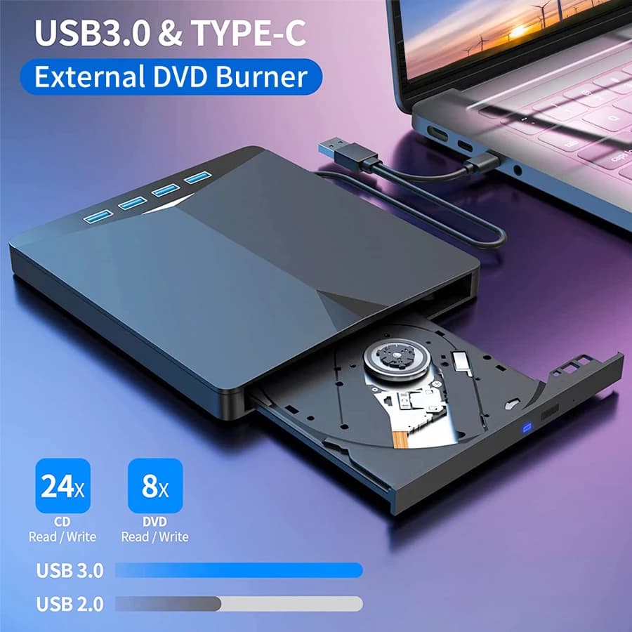 Unità ottica CD RW DVD esterna USB 3.0 tipo C 7 in 1 Tipo vassoio Masterizzatore DVD Lettore registratore per laptop Notebook PC
