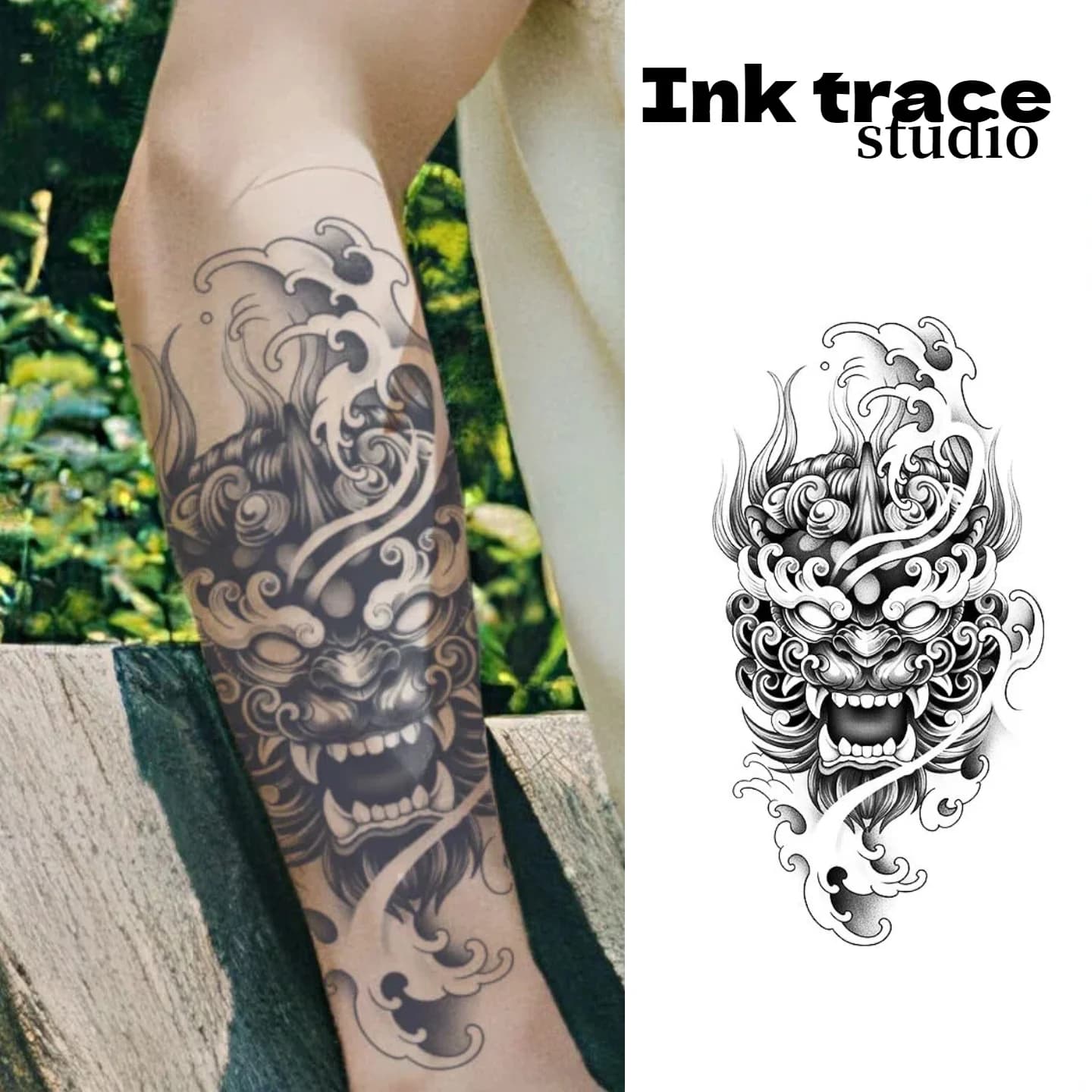 Adesivo per Tatuaggio Erboristico Realistico Premium con Maschera di Bestia Auspicante, Unisex, Lunga Durata 10-12 Giorni