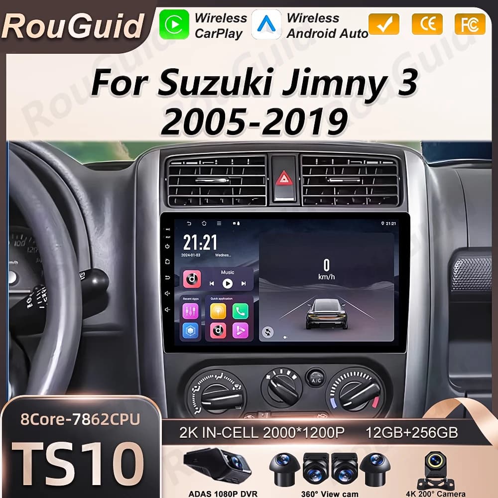 Autoradio Android 16 per Suzuki Jimny 3 2005-2016 2017 2018 2019, Lettore Multimediale Video, Navigazione GPS, 2din, Carplay, Stereo Audio