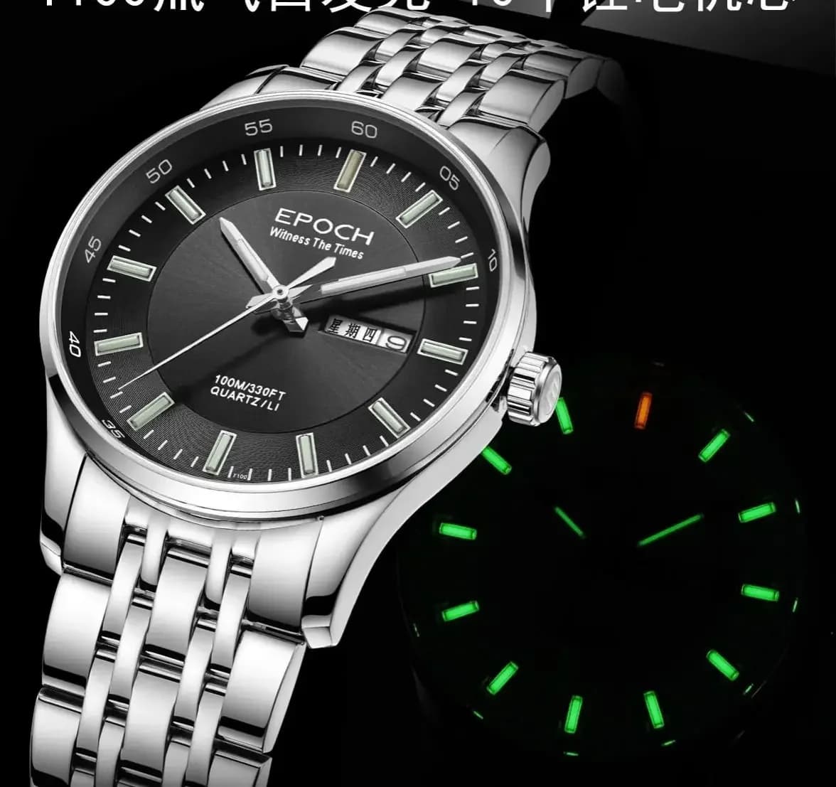 Men's Quartz Watch EPOCH Luminous 10 Years Lithium Battery WR100M Sapphire Date Day Military Watch 38mm