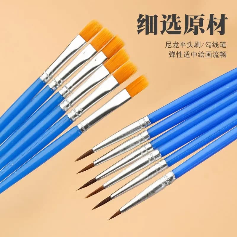 Set di 12/24 Pennelli per Pittura, Pennelli Rotondi e Piatti in Nylon per Olio, Acrilico, Acquerello, Materiali Artistici per Scuola