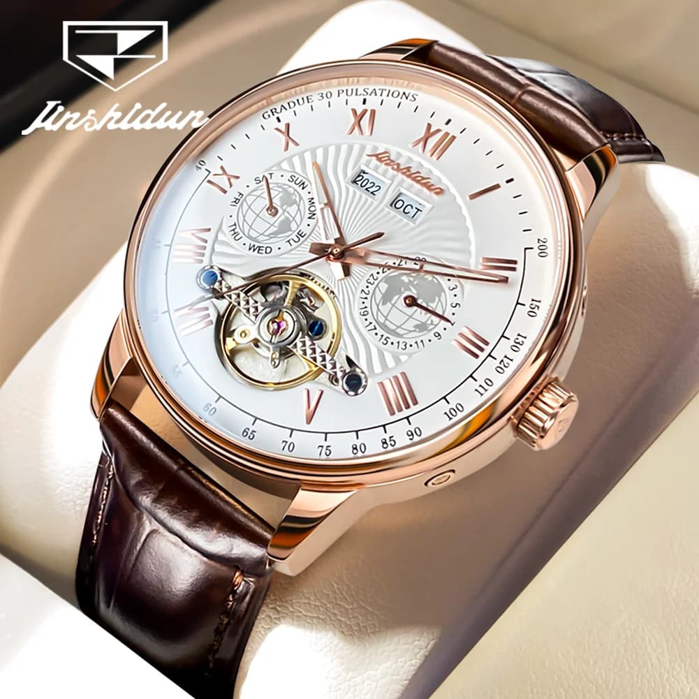 JSDUN Men's Casual Men's Watch Automatic mechanical classic leather watch for men high quality waterproof men's watches