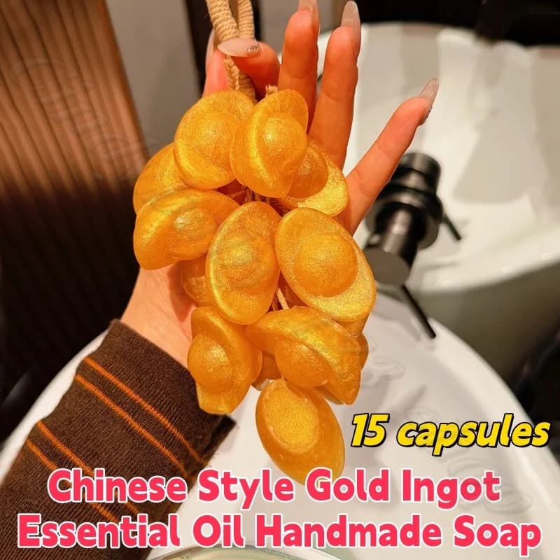 Handmade soap with Essential Oils in Chinese style Golden Yuanbao, Creative for New Year, for Washing Hands, Faces and Body, with Essential Oils Vegetal