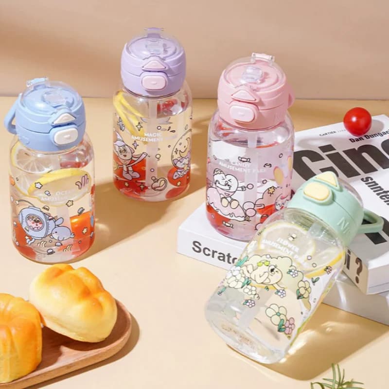 PP Large-650ML Cute Capacity Straw Cup for Students Water Bottle Glass with lid and bottle of water for children juice