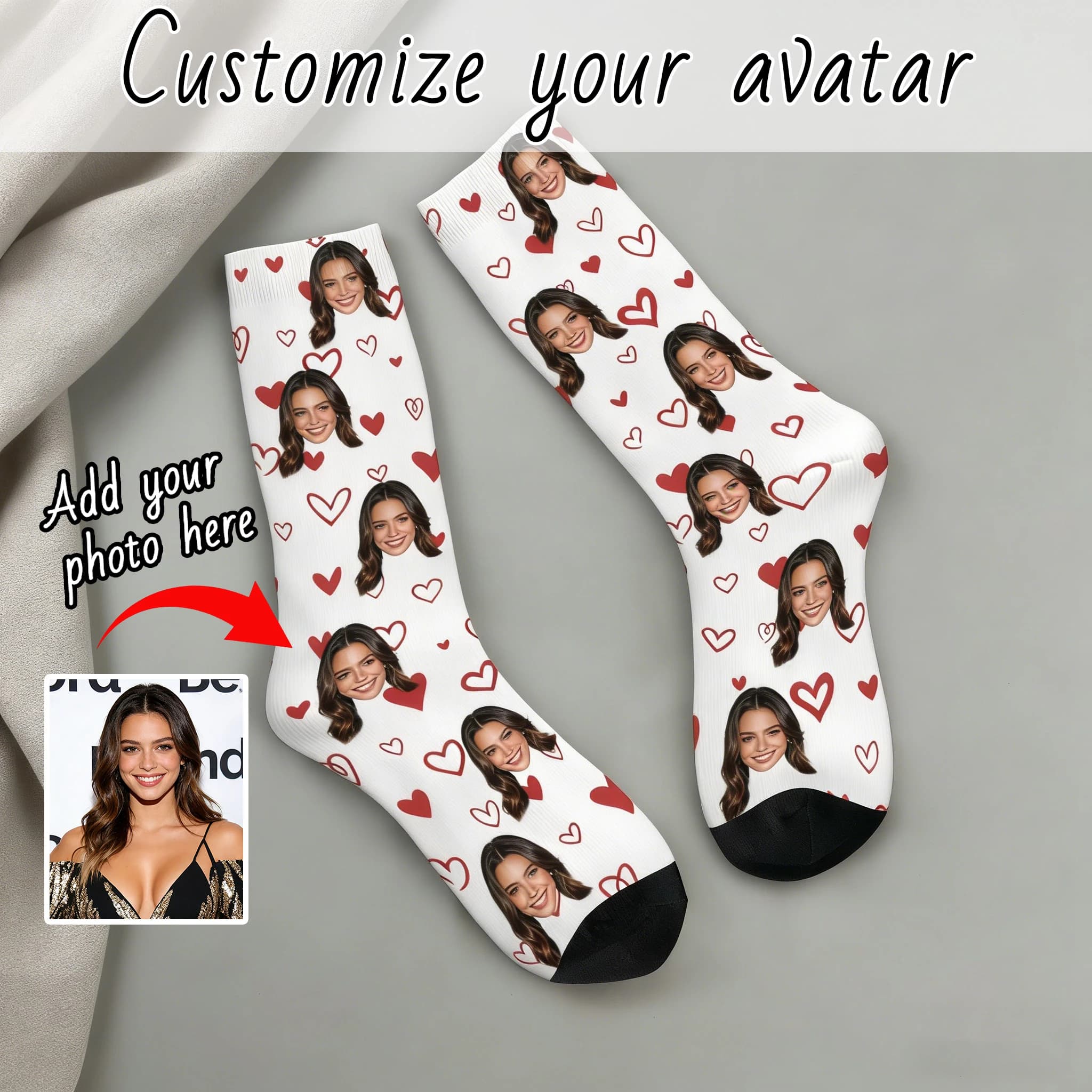 Customized facial socks, unisex do-it-y socks, socks with custom photo, socks with image, custom socks as gift