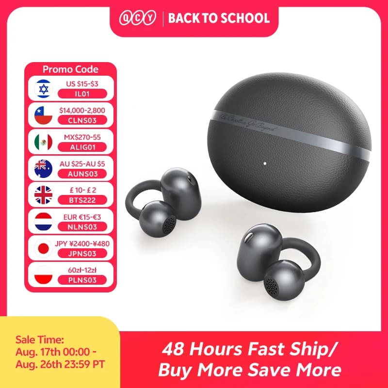 QCY Crossky C50 Auricolari wireless a orecchio aperto Bluetooth 6.0 Comfort Clip On Sport Auricolare 4 Mic AI Chiamata chiara Bass Boost Cuffie