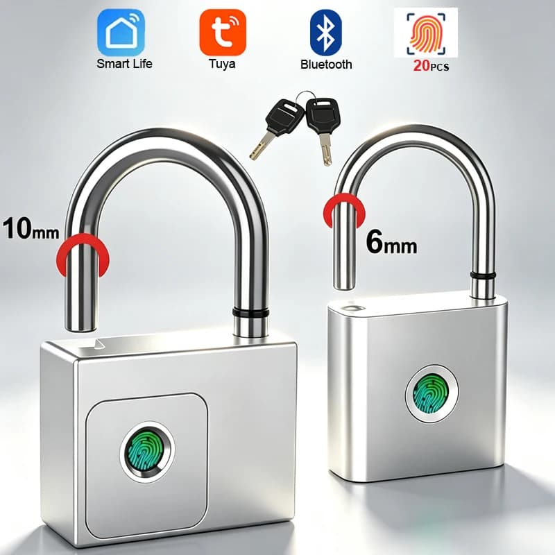 Lucchetto per impronte digitali Tuya Bluetooth Smart Home Door Lock 20 gruppi Chiave di backup sicura per impronte digitali Ricarica USB per garage domestico