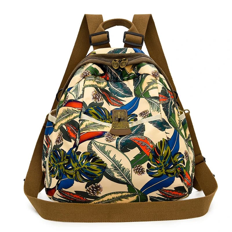 Fashionable Women's Backpack Nylon Travel Backpack with Vintage Pine Print Travel Trekking Bag Casual Brown School Backpack For Girls Gift