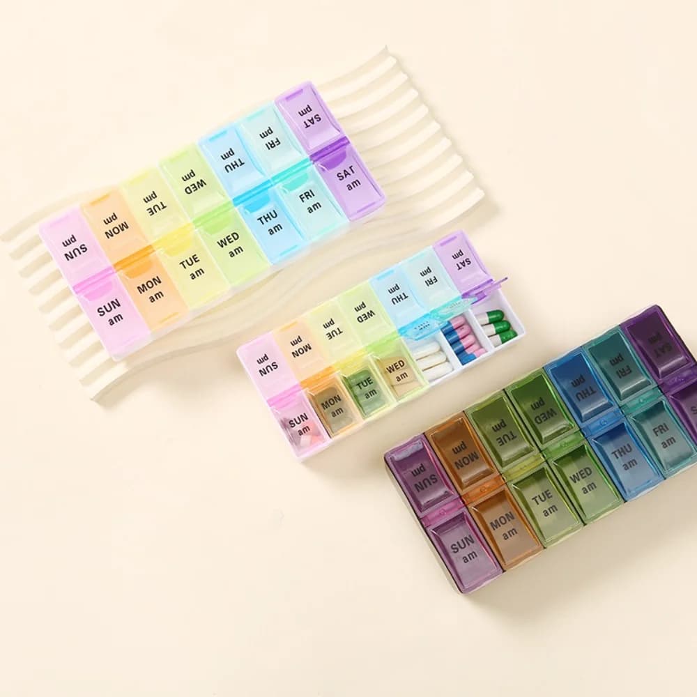Nuovo Hot Premuim Portatile Settimanale Pillola Organizer Caso Contenitore di Immagazzinaggio 7 Giorni 2 Volte 14 Griglie per Vitamina Medicina Oli di Pesce