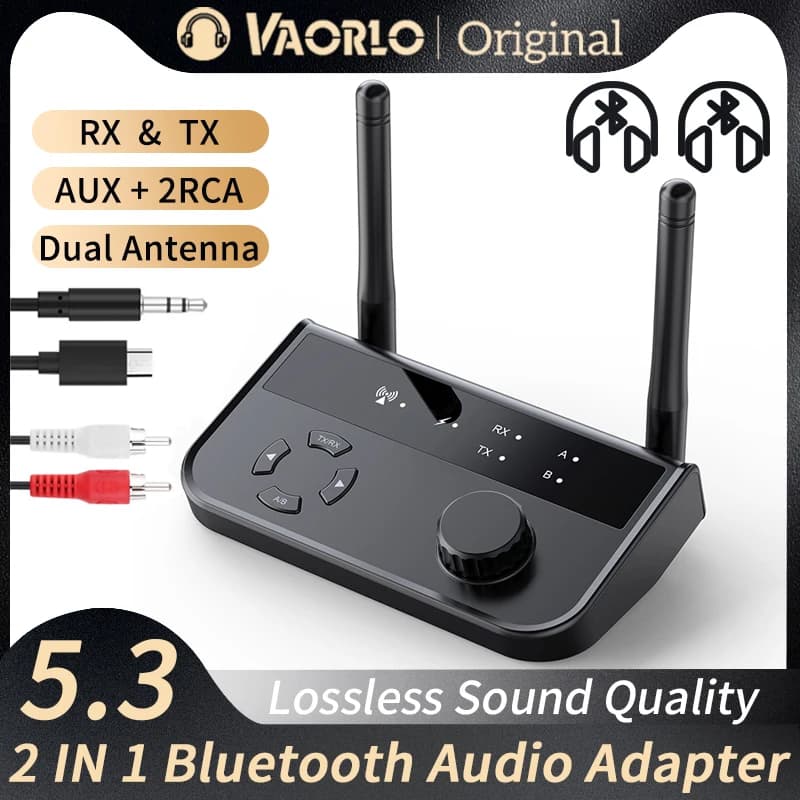 2 in 1 Bluetooth 5.3 Audio receiver Transmitter 3.5mm Aux Jack RCA Stereo Music Wireless adapter Dongle for TV Auto PC Headphones