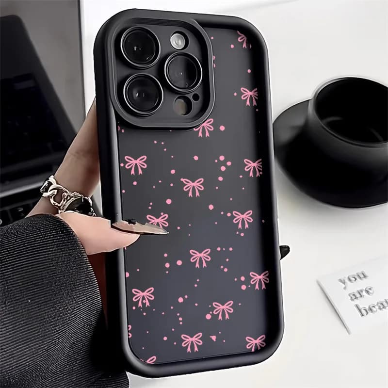 Bowknot pink cute bow phone case for iPhone 16 17 15 13 11 12 14 Pro Max XR 7 8 Plus SE 2020 Silicone shockproof case TPU
